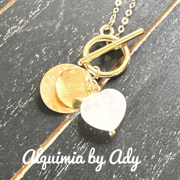 Alquimia Gold Necklace with Heart pink quartz Charm - Picture 3 of 3